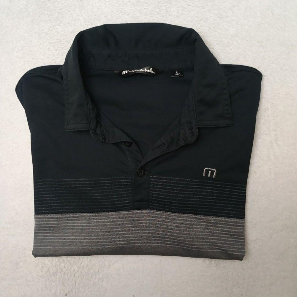 Travis Mathew Polo Shirt Mens L Gray Colorblock Golf Performance Stretch